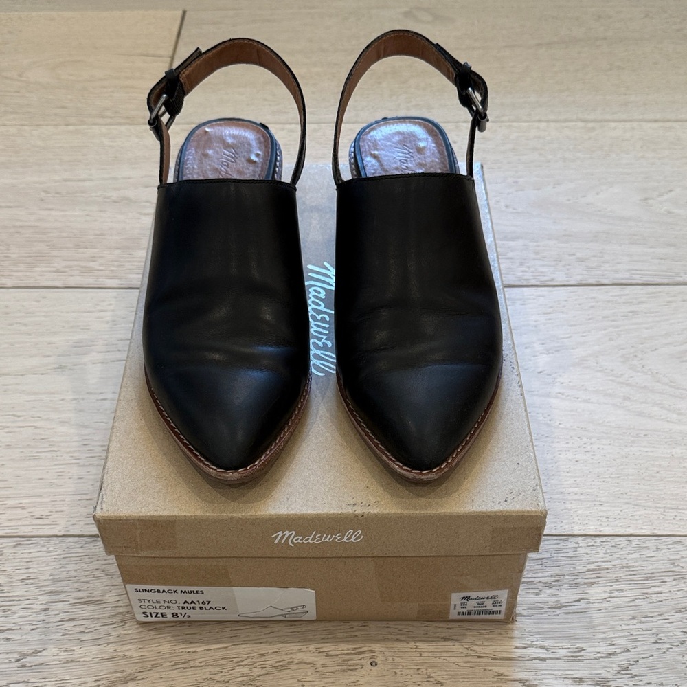 Madewell Slingback Mules in True Black Size 8.5